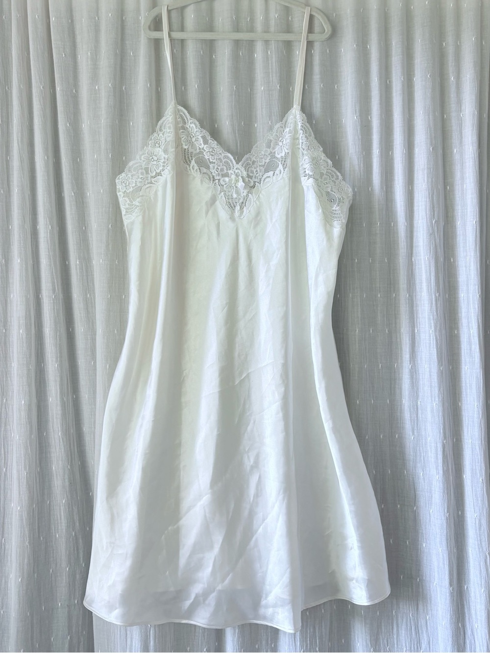 Vintage 90s Morgan Taylor White Lace-Trim Slip Dress Intimates & Sleepwear
